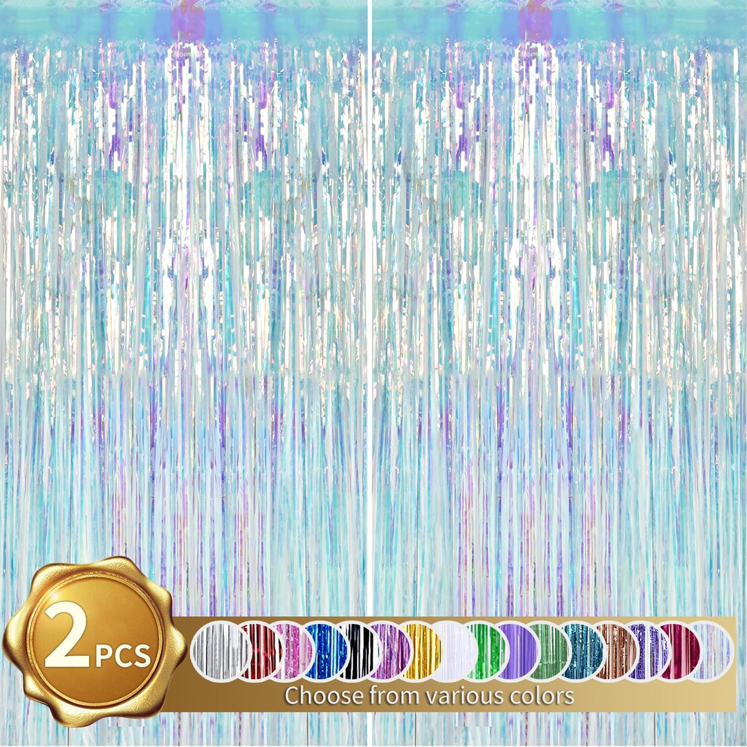 Iridescent purple foil fringe curtains two-pack