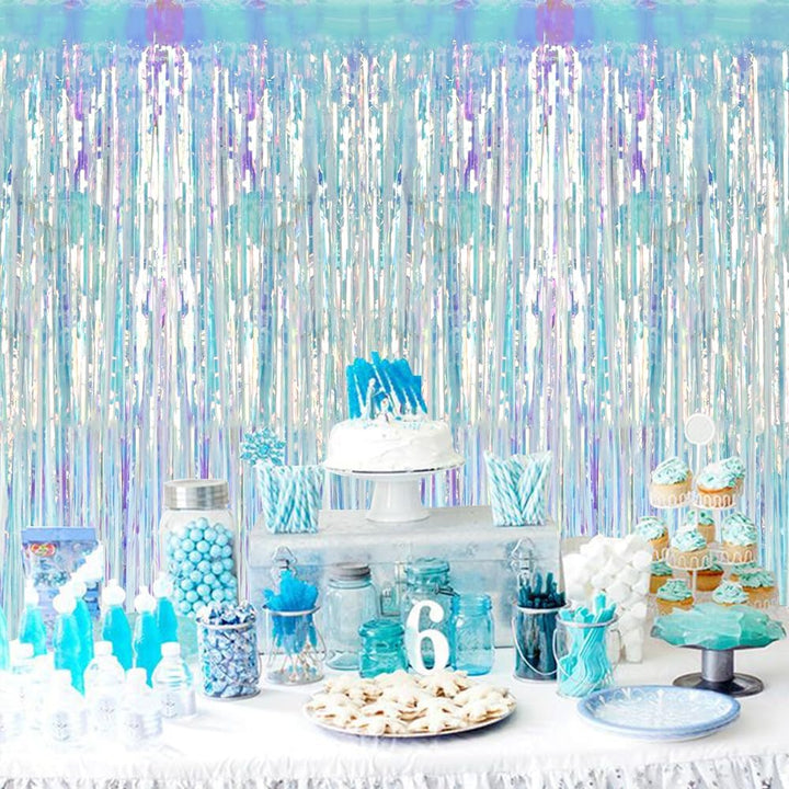 Purple iridescent fringe party display
