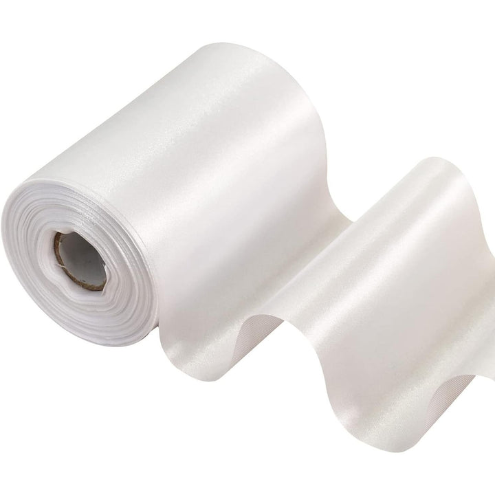 White satin ribbon, 4 inches wide and 11 yards long