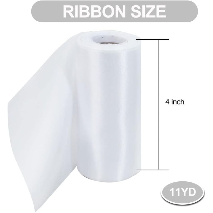 White ribbon dimensions: 4 inches wide, 11 yards long