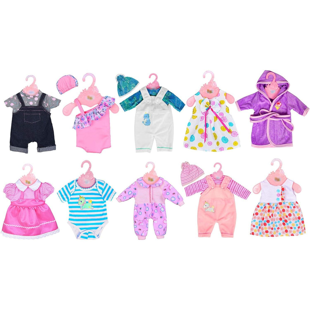 Ten doll outfits with coordinating hats and hangers, Set 2