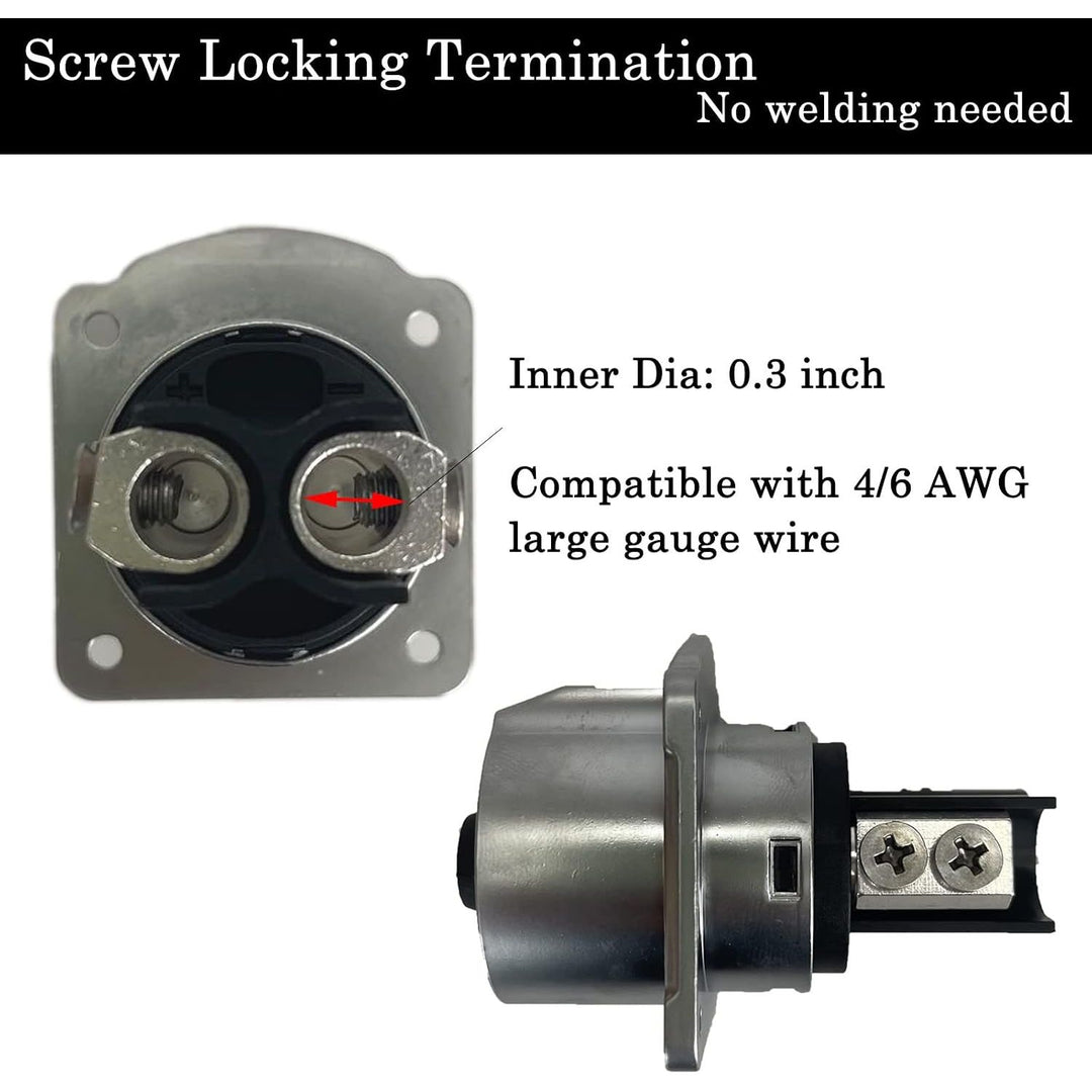 Screw-locking terminals for 4/6 AWG wire, marine receptacle detail