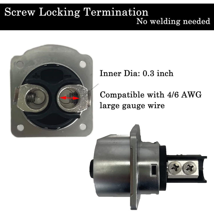 Screw-locking terminals for 4/6 AWG wire, marine receptacle detail