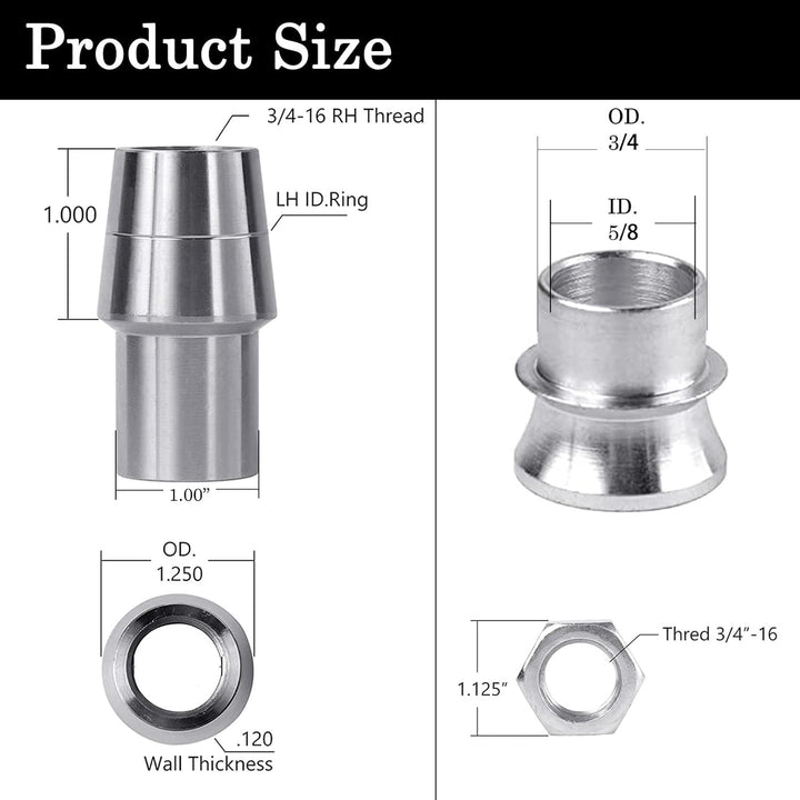 3/4-inch rod end kit tube adapter, spacer and jam nut dimensions