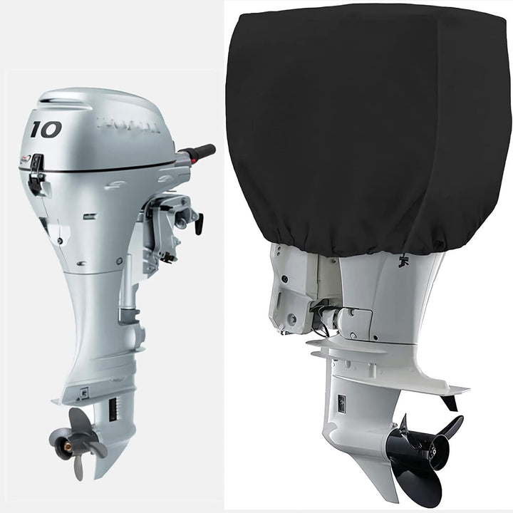 Black outboard motor cover, up-to-15-HP size; motor not included