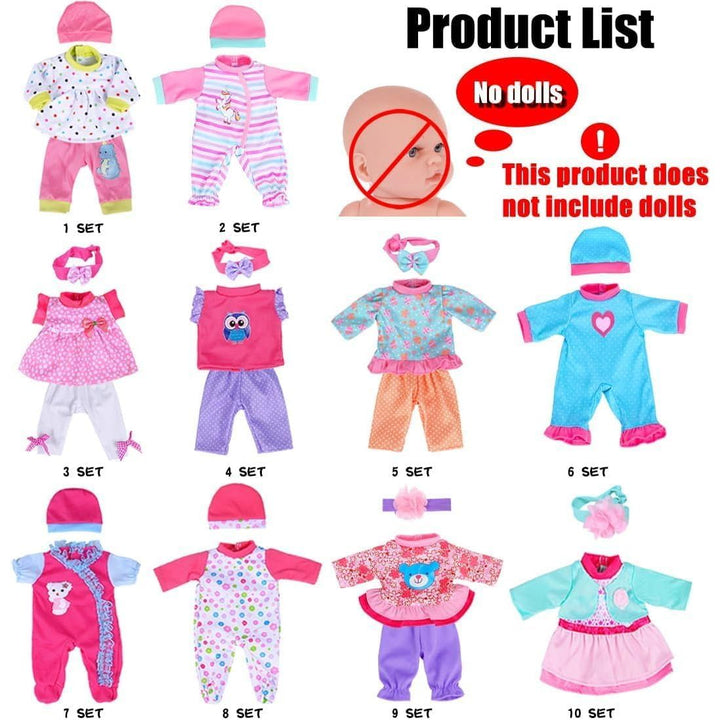 Small doll clothing assortment with hats and headbands; no dolls included