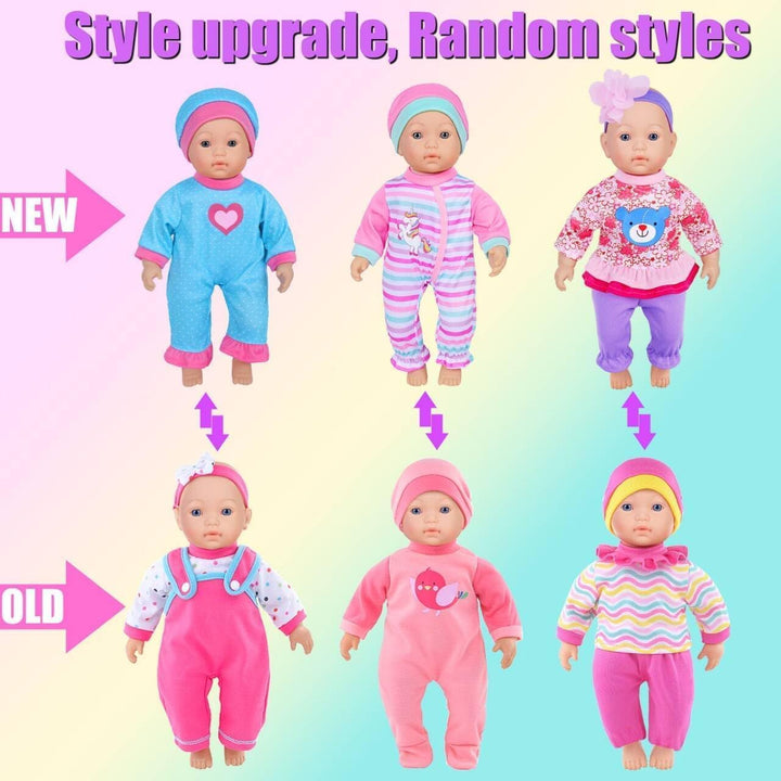 Three outfit styles may vary between old and updated designs; dolls not included