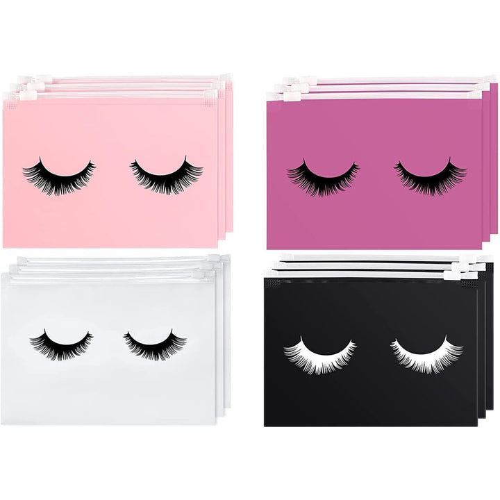 40 eyelash-pattern zipper pouches in pink, purple, white and black