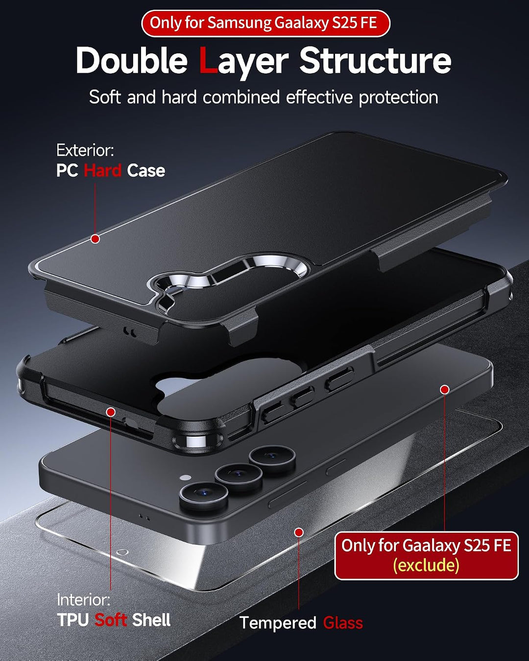 Black double-layer S25 FE case, view 4