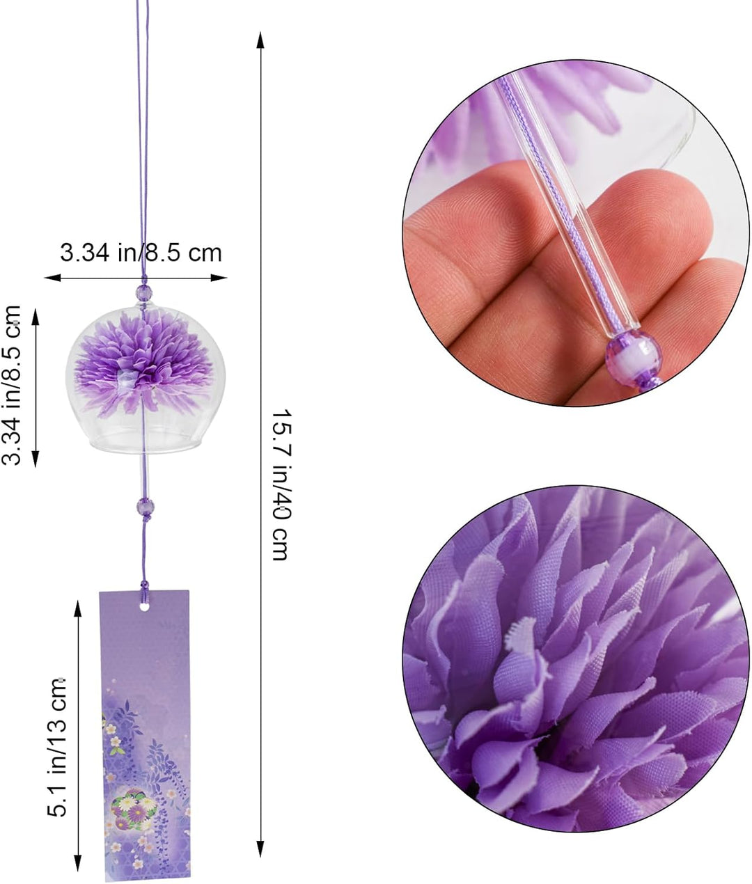 Six colorful flower-design glass wind chimes, view 2
