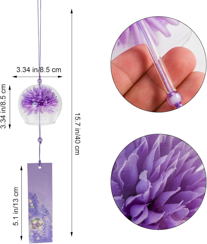 Six colorful flower-design glass wind chimes, view 2