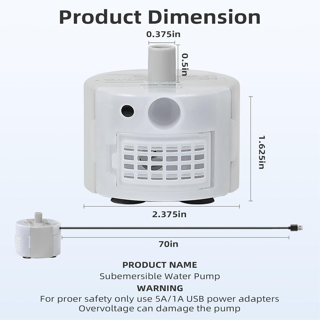 SMA-800 side-suction USB cat fountain replacement pump, view 3