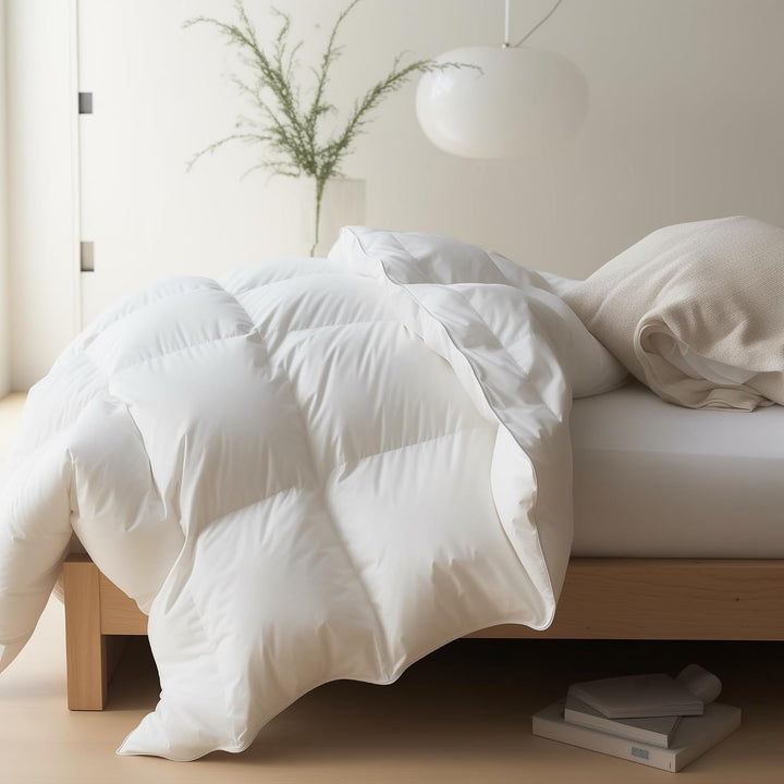 White all-season California king feather down duvet, view 1
