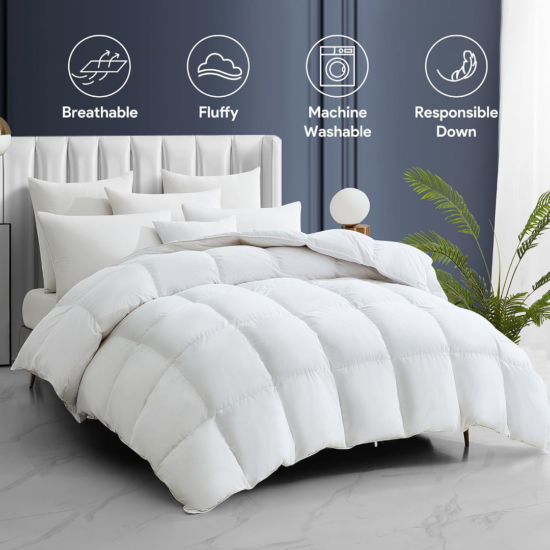White all-season California king feather down duvet, view 6