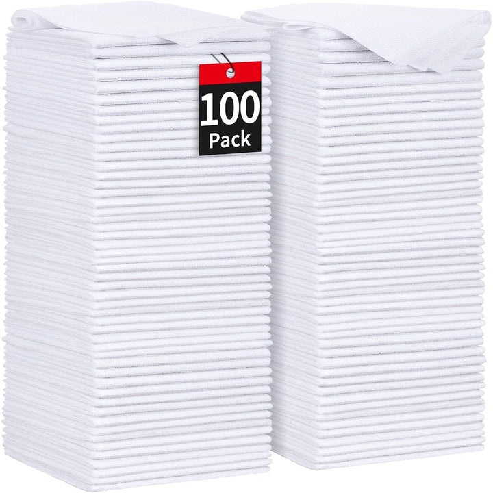 white microfiber cleaning cloths stacked, 100-pack