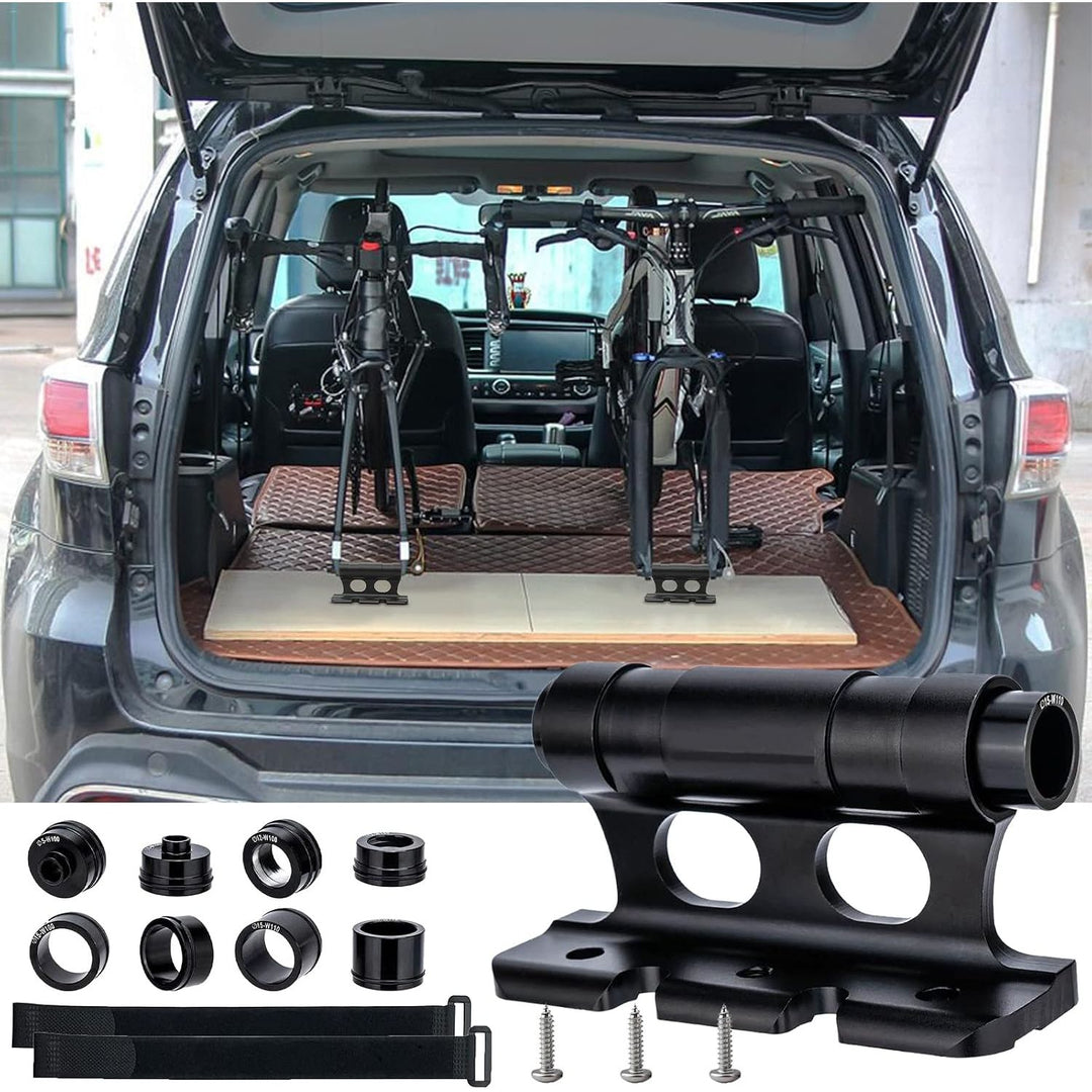 black bicycle fork mount kit shown for vehicle storage