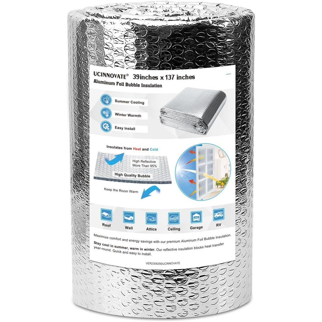 double-sided foil bubble insulation roll labeled 39 by 137 inches
