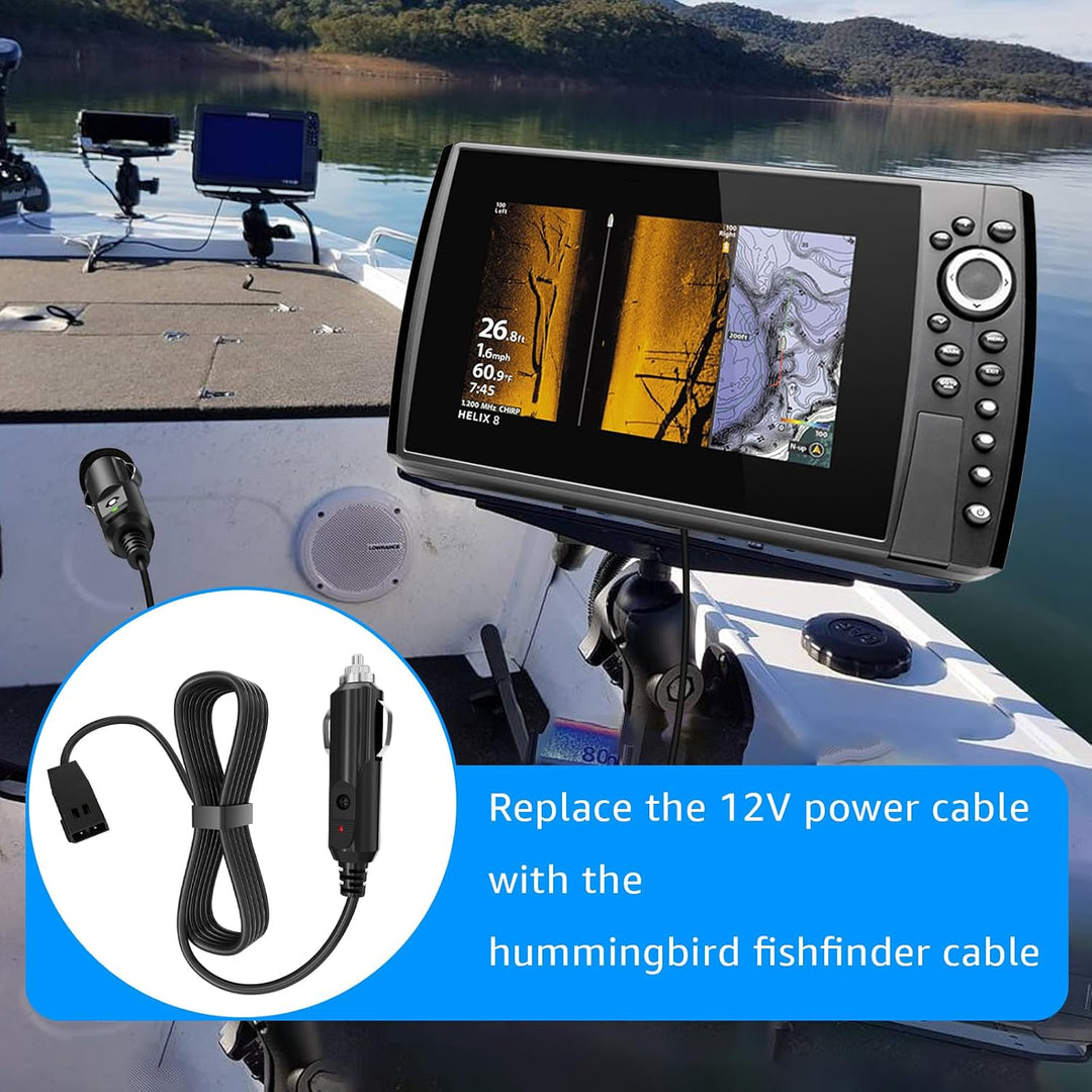 Fish finder power cord shown on a boat
