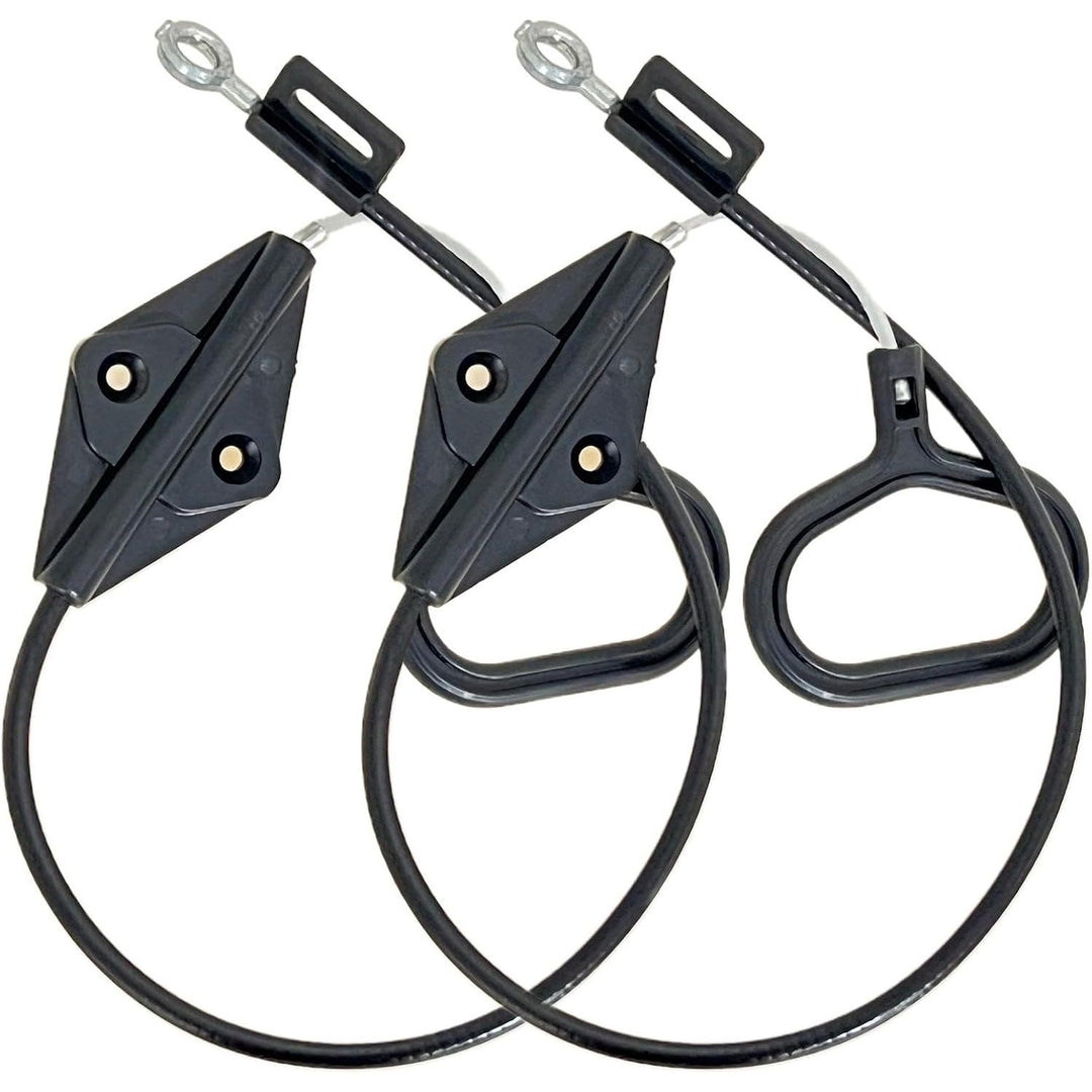 Two black D-ring recliner release cables