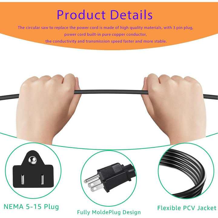 Three-prong plug and black flexible cord details