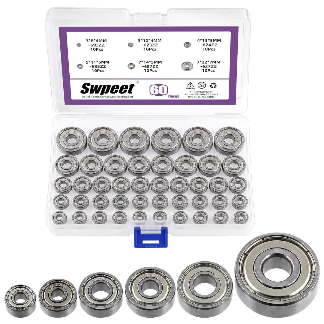 60-piece six-size bearing assortment in organizer case