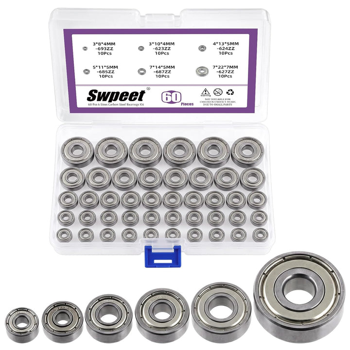 60-piece six-size bearing assortment in organizer case