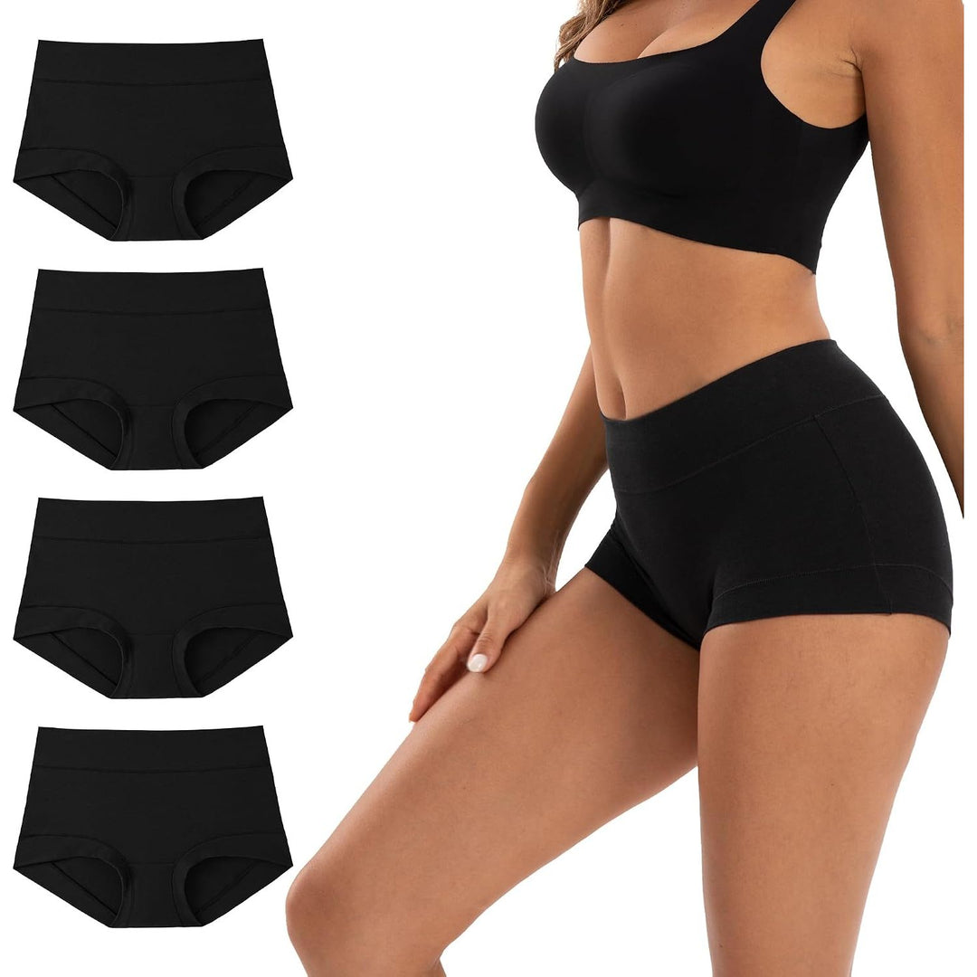 Black four-pack high-waist boyshort underwear