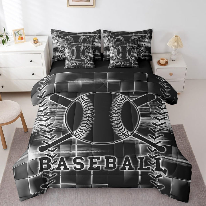 Baseball comforter and pillowcase front view