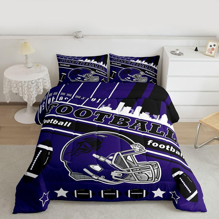 Purple football comforter front view