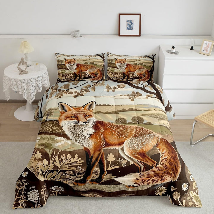 Fox and floral twin comforter set on bed