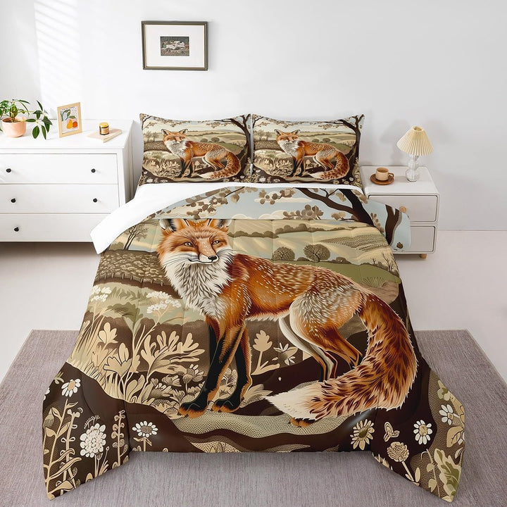Brown orange fox comforter front view
