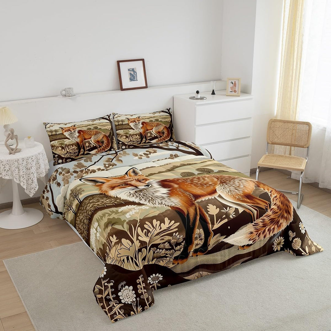 Fox floral comforter angled view