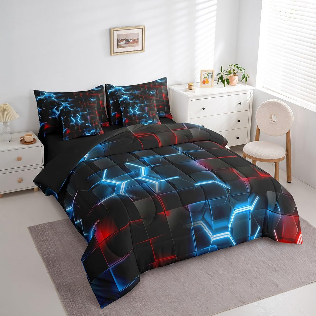 Honeycomb comforter angled bedroom view