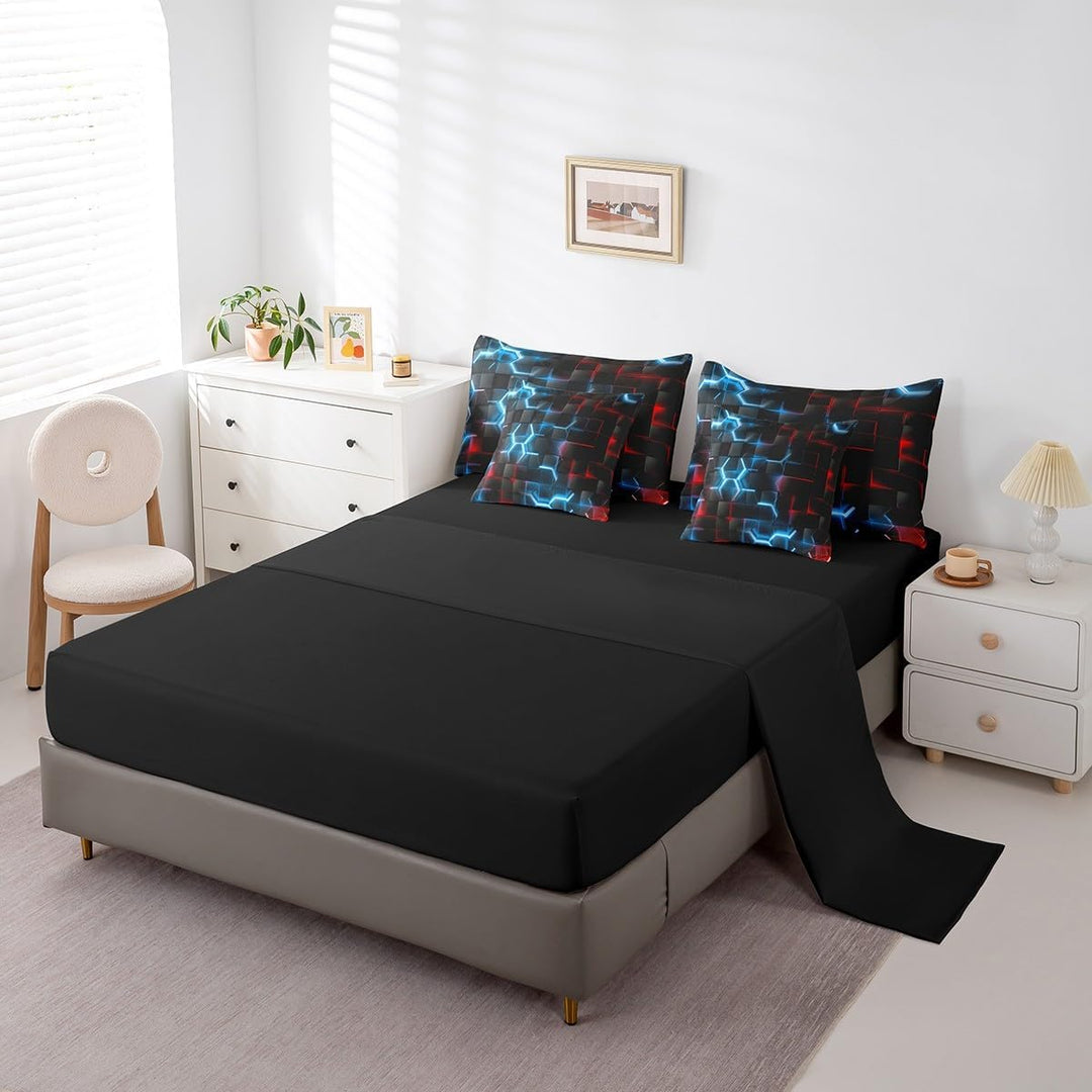 Black fitted sheet with honeycomb pillowcases