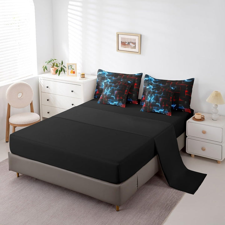 Black fitted sheet with honeycomb pillowcases