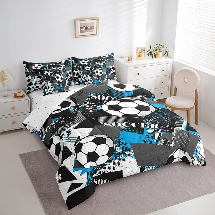 Soccer comforter angled bedroom view