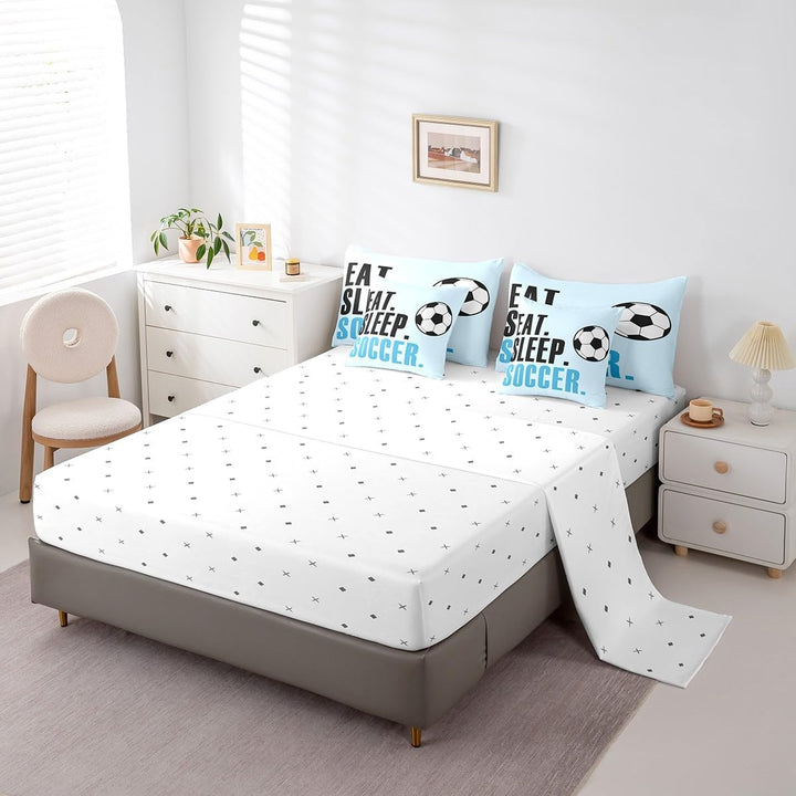 Twin fitted sheet and pillowcases from soccer bedding set
