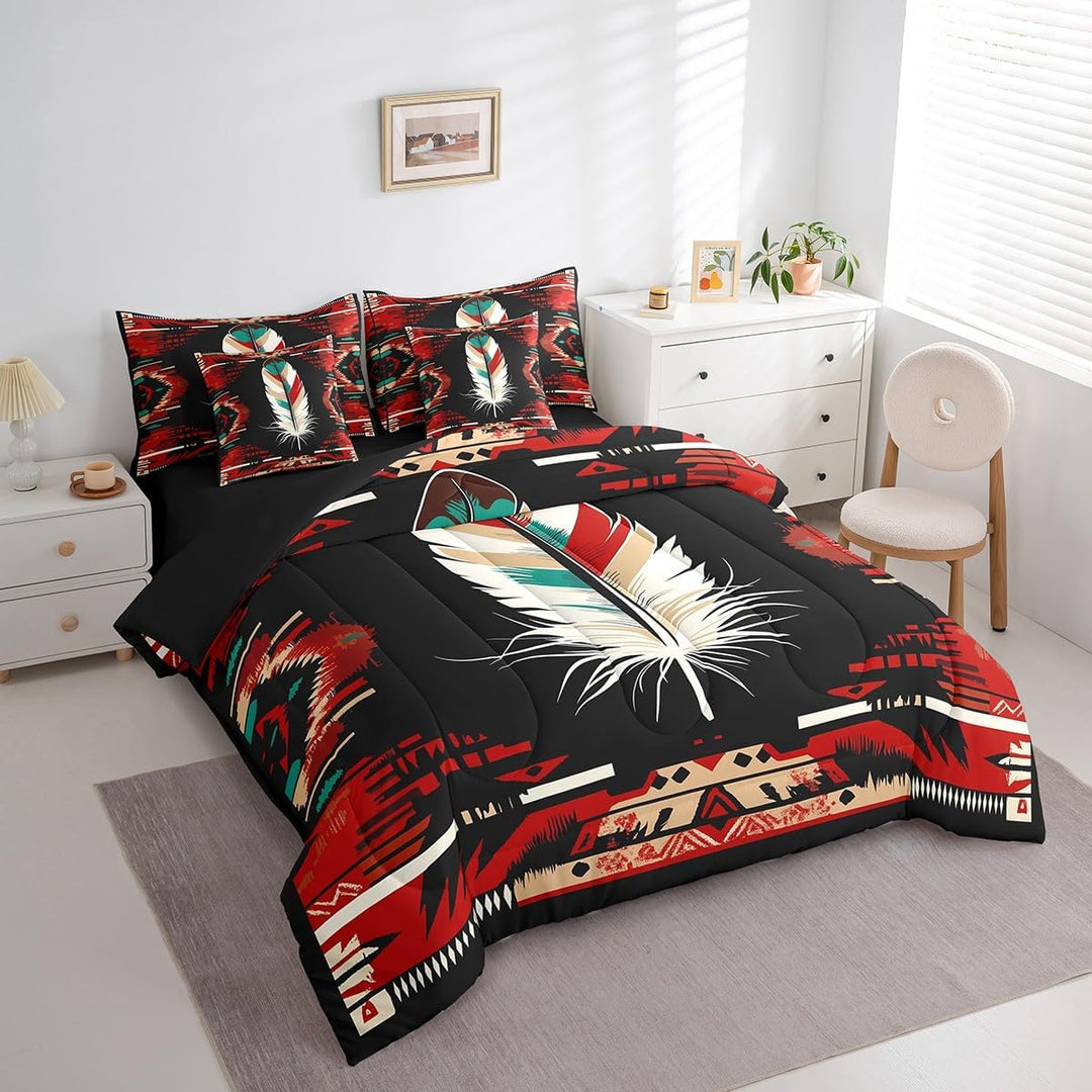 Southwestern feather full bedding set, side view