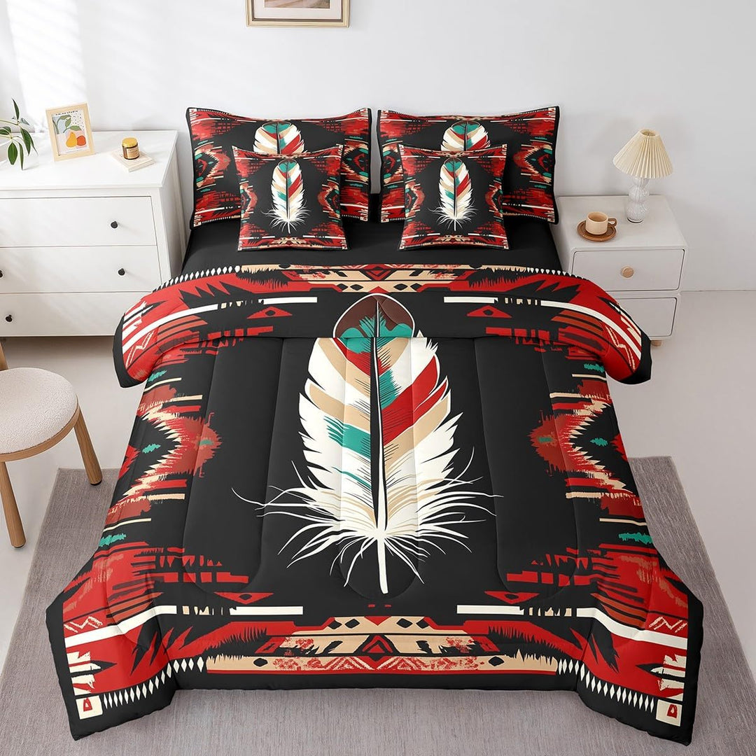 Feather comforter and pillow covers on bed