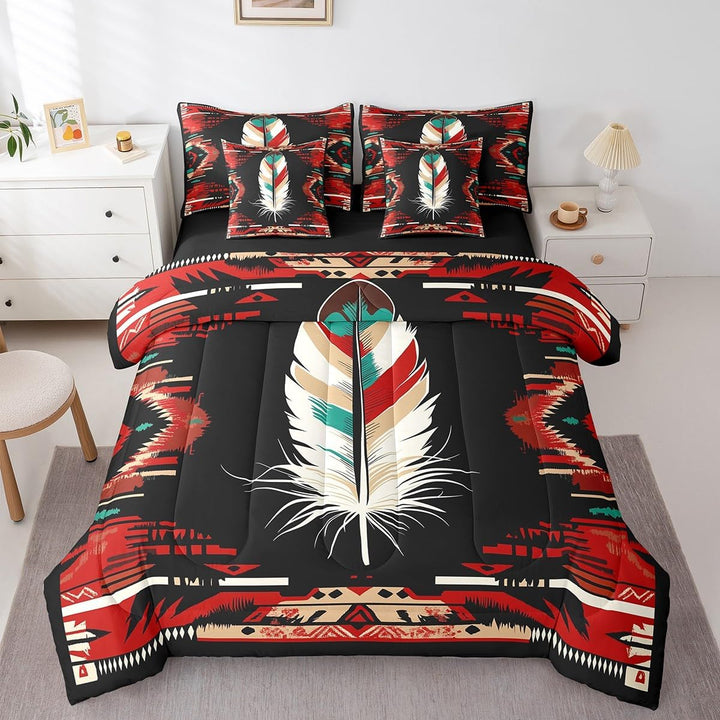 Feather comforter and pillow covers on bed