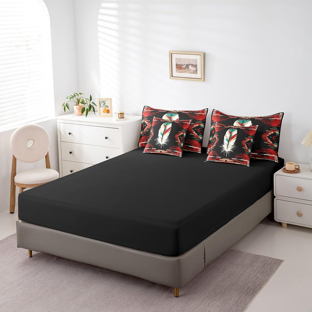 Black sheet set and matching feather pillowcases