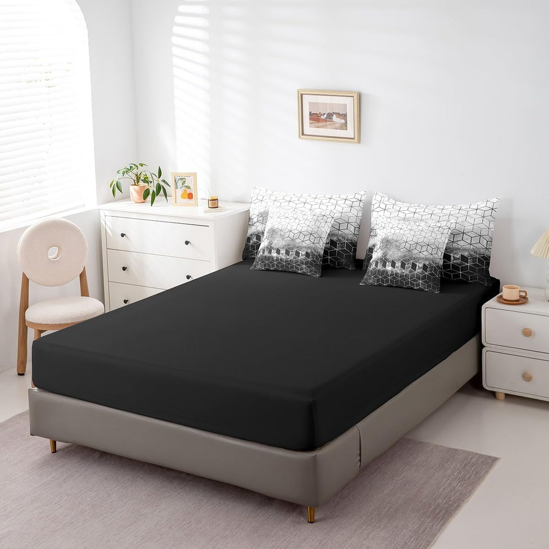 Black king fitted sheet and honeycomb pillowcases
