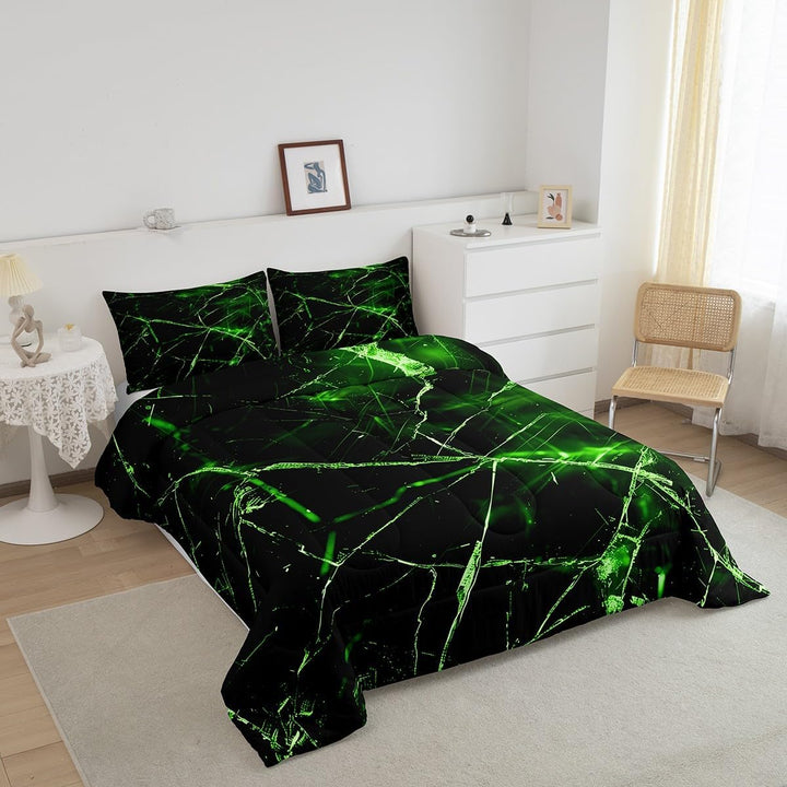 Angled green and black abstract bedding