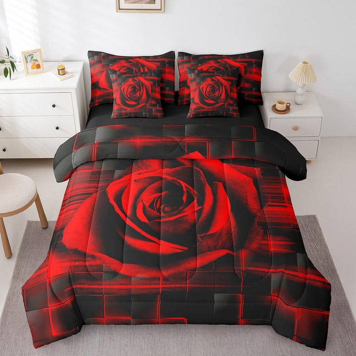 Front view of red rose bedding