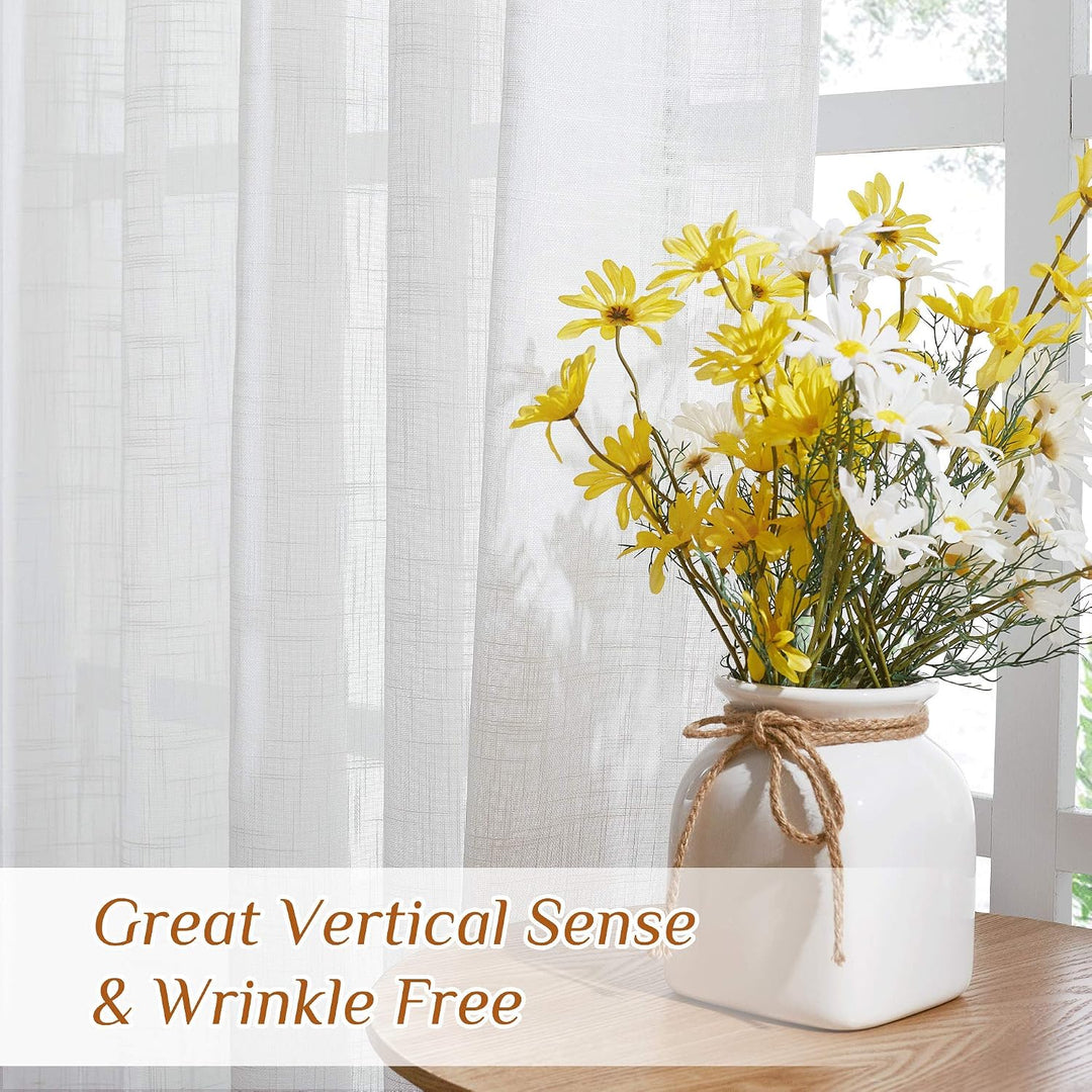 White textured sheer curtain drape