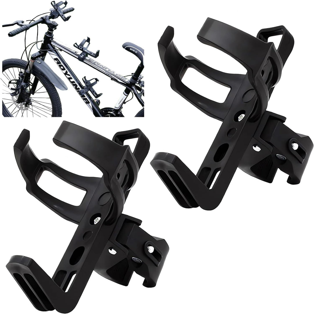 Black 360-degree rotating bike bottle holders, pair, view 1