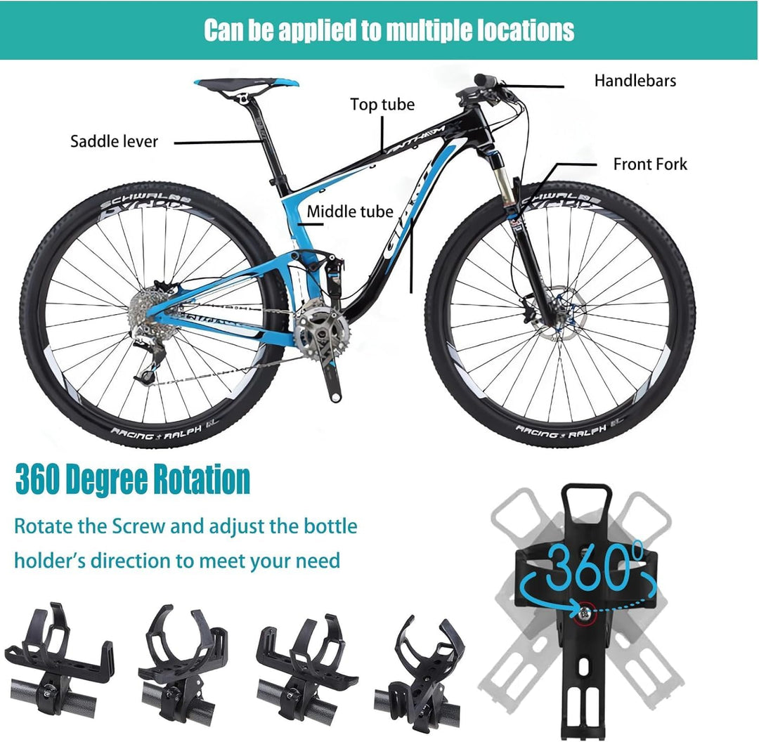 Black 360-degree rotating bike bottle holders, pair, view 3