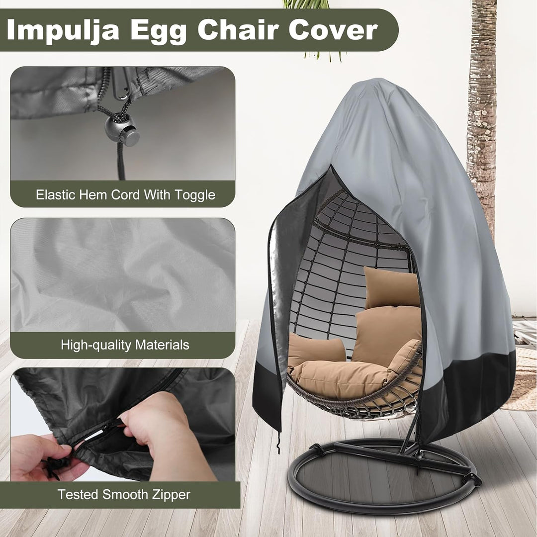 Gray 75-by-45-inch patio egg chair cover, view 2