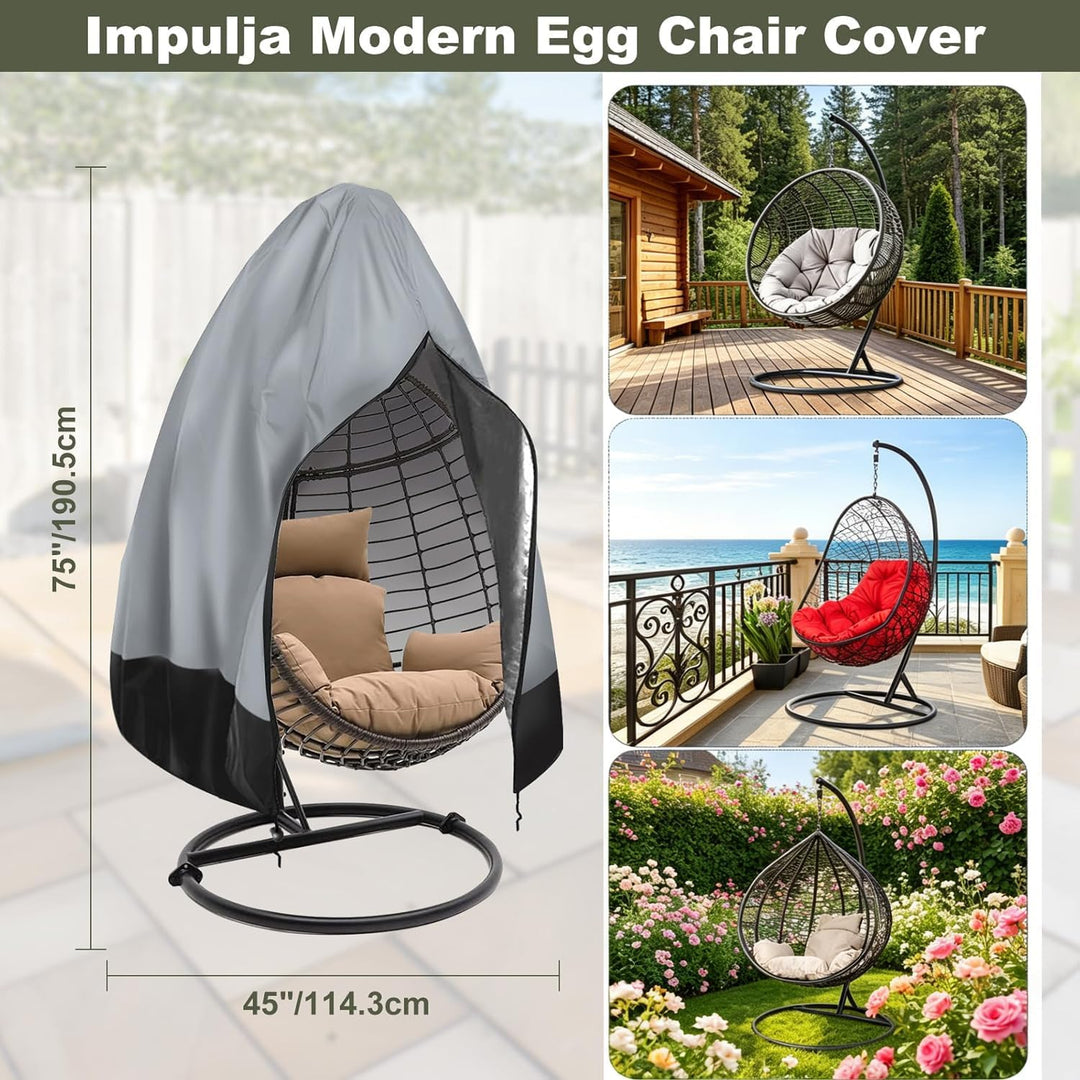 Gray 75-by-45-inch patio egg chair cover, view 6