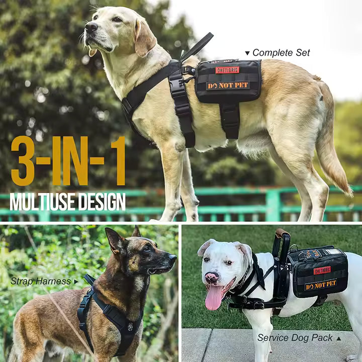 Service Dog Vest Harness, Service Dog Cape Guardian Dog Molle Backpack with Pouches for Medium and Large Dogs (M, Black)